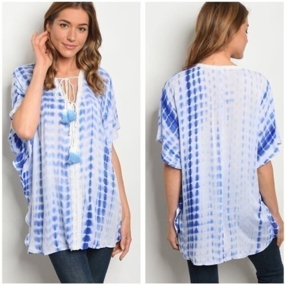 BLUE/ WHITE TIE DYE BLOUSE NEW - Picture 1 of 1